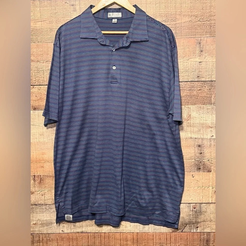 Peter Millar Cotton Polo size XL Blue and Multi-colored Stripes Casual Golf